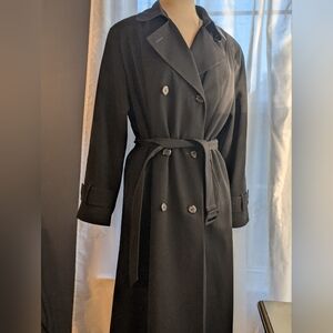 Black Double-Breasted Trench Coat with Waist Tie